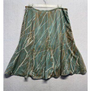 Liz Claiborne Ratio Flowy A-Line Skirt Size 12 Teal & Tan Abstract
